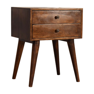 Mango Wood Bedside Table with 2 Drawers, Chestnut Finish