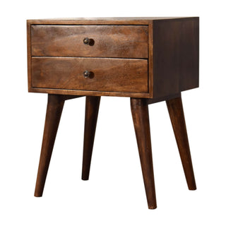 Mango Wood Bedside Table with 2 Drawers, Chestnut Finish