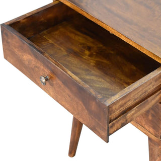 Mango Wood Bedside Table with 2 Drawers, Chestnut Finish