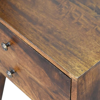Mango Wood Bedside Table with 2 Drawers, Chestnut Finish