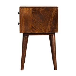 Mango Wood Bedside Table with 2 Drawers, Chestnut Finish