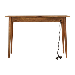 Mango Wood Desk with 2 Drawers, Socket & USB Port
