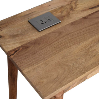 Mango Wood Desk with 2 Drawers, Socket & USB Port