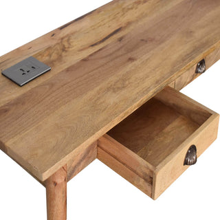 Mango Wood Desk with 2 Drawers, Socket & USB Port