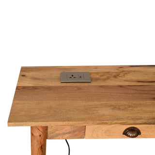 Mango Wood Desk with 2 Drawers, Socket & USB Port