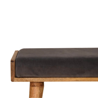 Mango Wood Upholstered Tray Bench in Grey