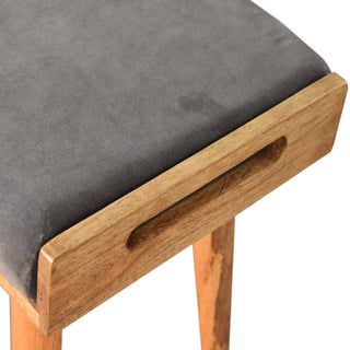 Mango Wood Upholstered Tray Bench in Grey