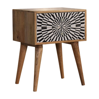 Mango Wood Raine Bedside Table with Screen Printed Drawer