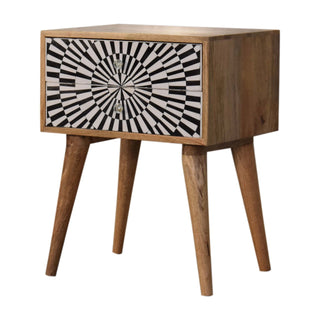 Mango Wood Raine Bedside Table with Screen Printed Drawer