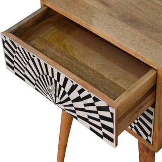 Mango Wood Raine Bedside Table with Screen Printed Drawer
