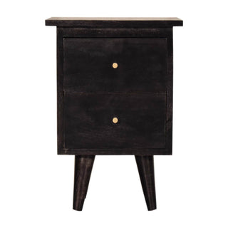 Mango Wood Nordic Bedside Table with 2 Drawers, Ash Black Finish