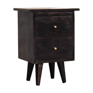 Mango Wood Nordic Bedside Table with 2 Drawers, Ash Black Finish