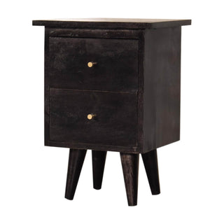 Mango Wood Nordic Bedside Table with 2 Drawers, Ash Black Finish