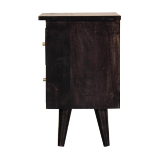 Mango Wood Nordic Bedside Table with 2 Drawers, Ash Black Finish