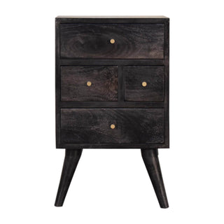 Mango Wood Bedside Table with 4 Drawers, Ash Black Finish