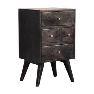 Mango Wood Bedside Table with 4 Drawers, Ash Black Finish