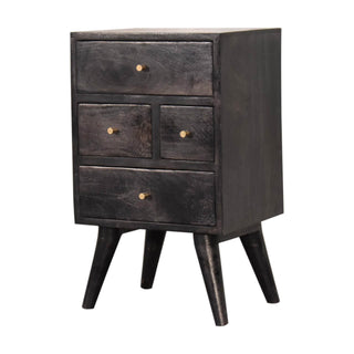 Mango Wood Bedside Table with 4 Drawers, Ash Black Finish