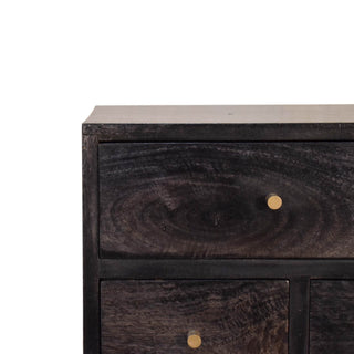 Mango Wood Bedside Table with 4 Drawers, Ash Black Finish