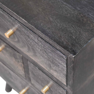 Mango Wood Bedside Table with 4 Drawers, Ash Black Finish