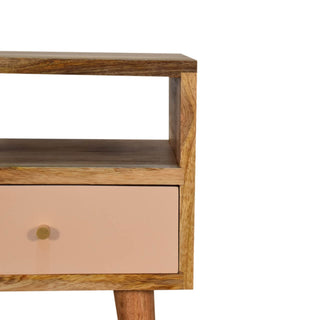 Narrow Bedside Table - Blush Pink Drawer, Mango Wood