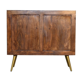 Mango Wood Sideboard with 3 Drawers and 1 Cabinet, Chestnut Finish with Brass Inlay