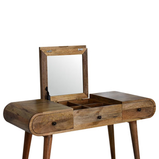 London Dressing Table with 3 Drawers and Foldable Mirror, Oak Finish