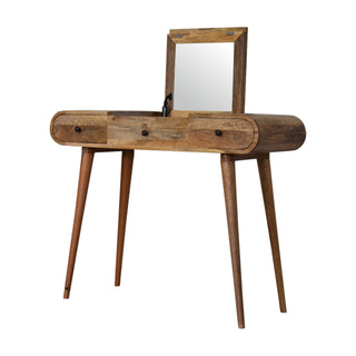 London Dressing Table with 3 Drawers and Foldable Mirror, Oak Finish