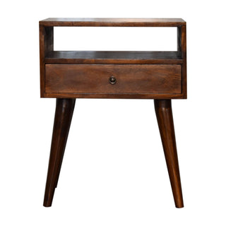 Mango Wood Bedside Table – 1 Drawer & 1 Shelf, Chestnut Finish