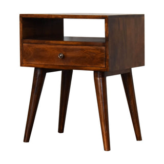 Mango Wood Bedside Table – 1 Drawer & 1 Shelf, Chestnut Finish