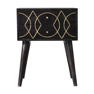 Oslo Bedside Table 2 Drawer, Brass Inlay