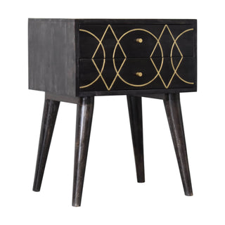 Oslo Bedside Table 2 Drawer, Brass Inlay