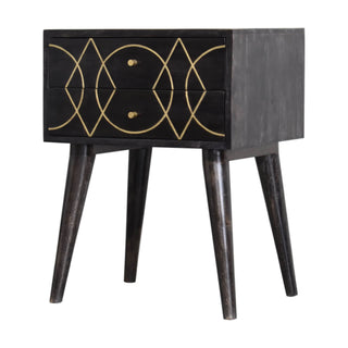Oslo Bedside Table 2 Drawer, Brass Inlay