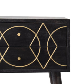 Oslo Bedside Table 2 Drawer, Brass Inlay