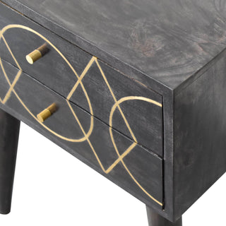 Oslo Bedside Table 2 Drawer, Brass Inlay