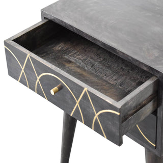 Oslo Bedside Table 2 Drawer, Brass Inlay