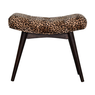 Curved Bench in Leopard Print Velvet – Solid Mango Wood Base