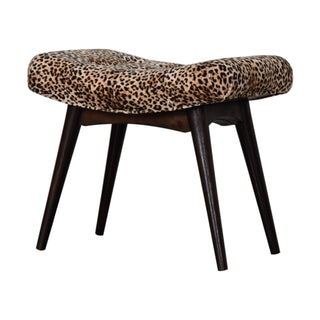 Curved Bench in Leopard Print Velvet – Solid Mango Wood Base