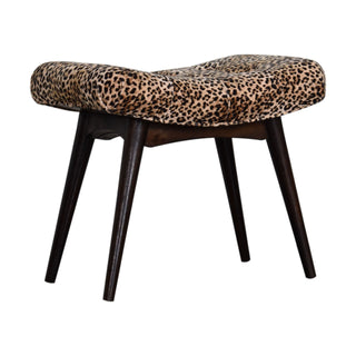 Curved Bench in Leopard Print Velvet – Solid Mango Wood Base