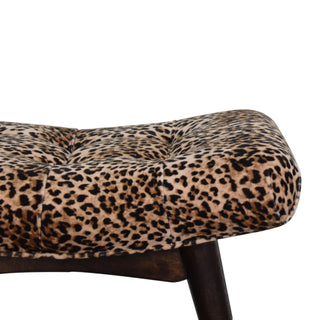 Curved Bench in Leopard Print Velvet – Solid Mango Wood Base