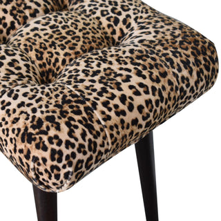 Curved Bench in Leopard Print Velvet – Solid Mango Wood Base