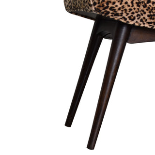 Curved Bench in Leopard Print Velvet – Solid Mango Wood Base