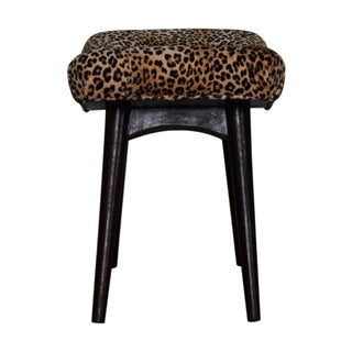 Curved Bench in Leopard Print Velvet – Solid Mango Wood Base