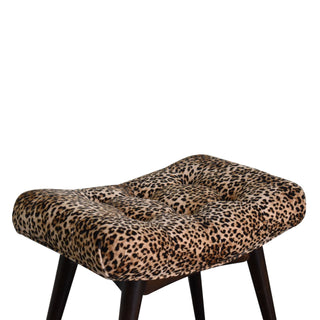 Curved Bench in Leopard Print Velvet – Solid Mango Wood Base