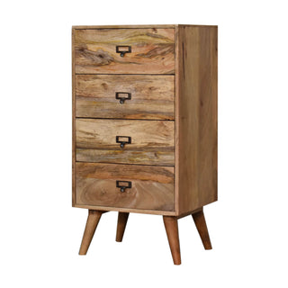 Mango Wood 4 Drawer Tallboy, Oak Finish