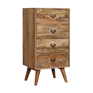 Mango Wood 4 Drawer Tallboy, Oak Finish