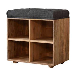 4-Slot Upholstered and Mango Wood Shoe Storage Bench