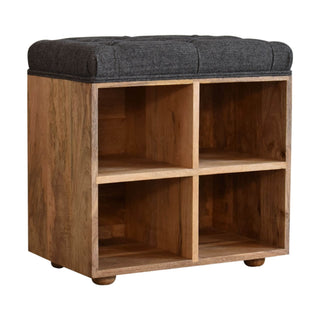 4-Slot Upholstered and Mango Wood Shoe Storage Bench