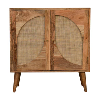 Mango Wood & Rattan Leaf Design Cabinet
