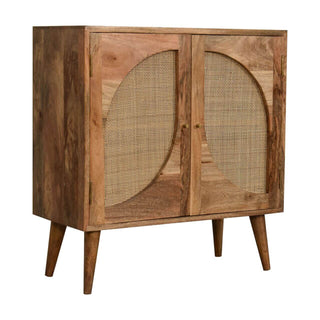 Mango Wood & Rattan Leaf Design Cabinet