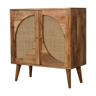 Mango Wood & Rattan Leaf Design Cabinet